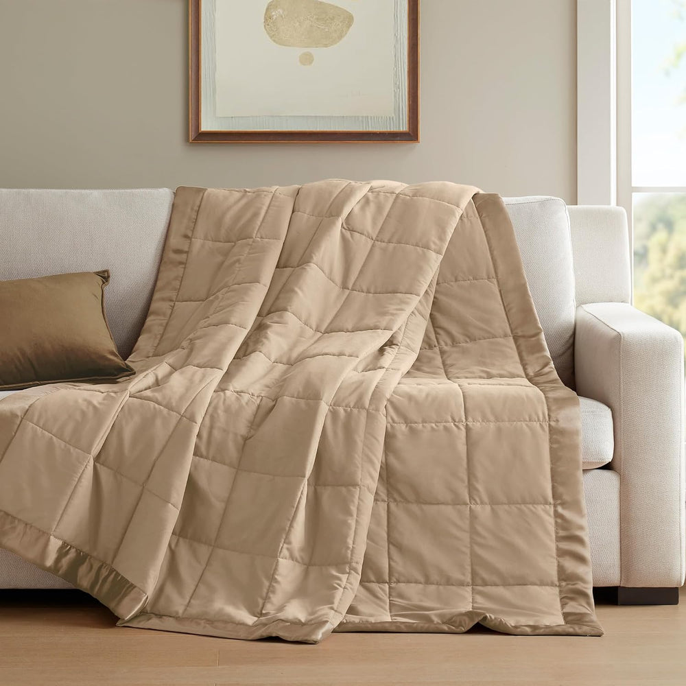 Madison Park Down Alternative Queen Blanket for Bed, Satin Trim, Brown