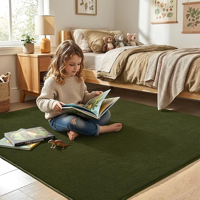 Amearea 4x4 Square Area Rugs for Bedroom Living Room, Olive Green Thickened - Image 4