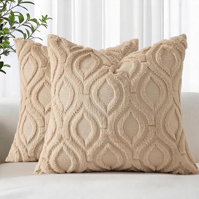 decorUhome Throw Pillow Covers 20x20 Inch Set of 2, Soft Plush Faux Wool Light by decorUhome