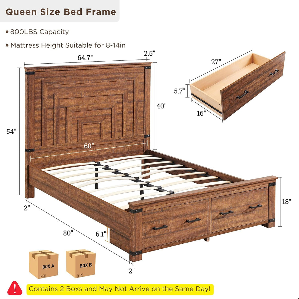 T4TREAM 54" Tall Farmhouse Queen Size Bed Frame, Reclaimed Barnwood