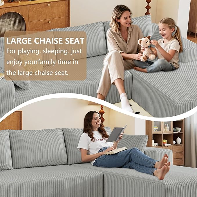 96" Modular Sectional Couch, Boneless L Shaped Cloud Sofa with Chaise Lo...