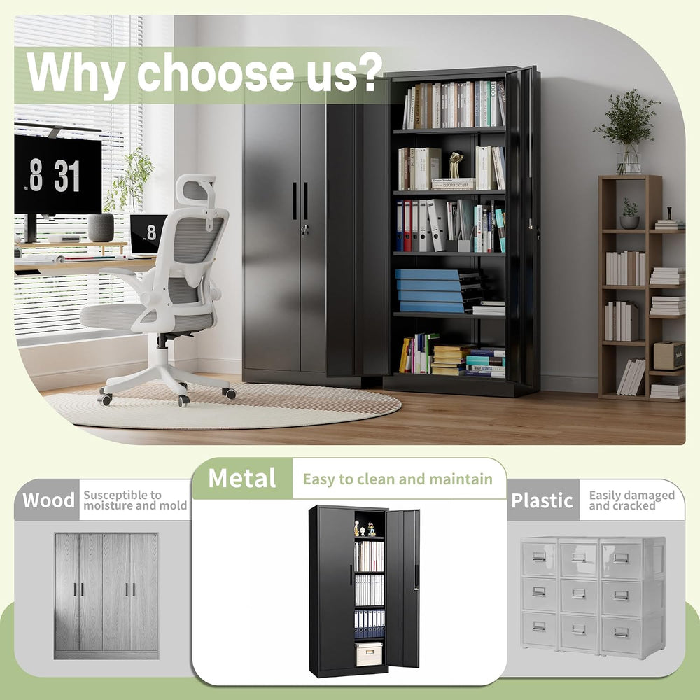 Metal Storage Cabinet, 71" H Garage Storage Cabinet with Doors and Adjus...