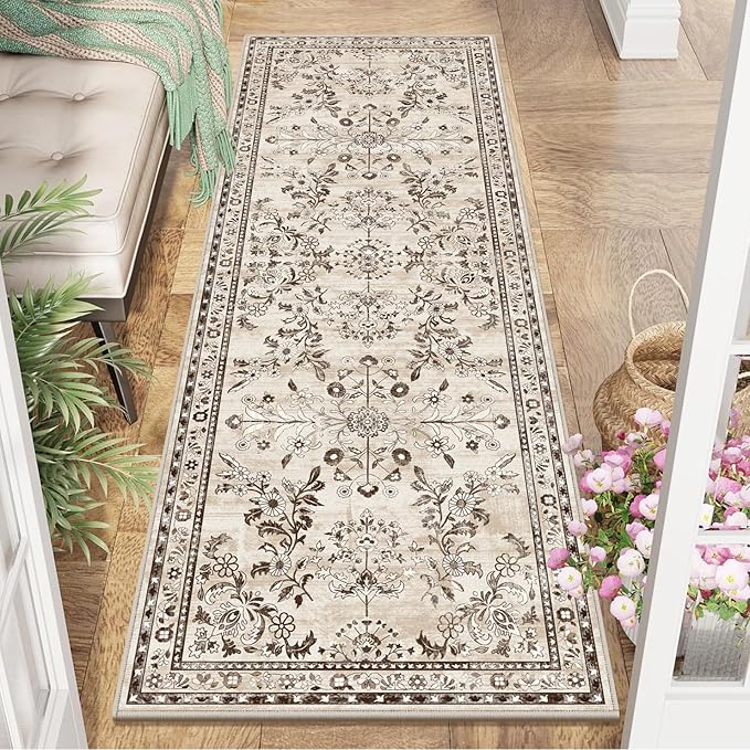 Yamaziot Washable Runner Rug 2x6 – Non Slip Boho Floral Hallway Runner Rug by Yamaziot