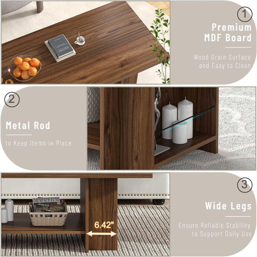 Coffee Table, Modern Wood Living Room Table with Storage Bottom Shelf & S...