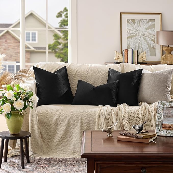 GIGIZAZA Black Velvet Pillow Covers 18x18, Decorative Square Throw Pillows - Image 2