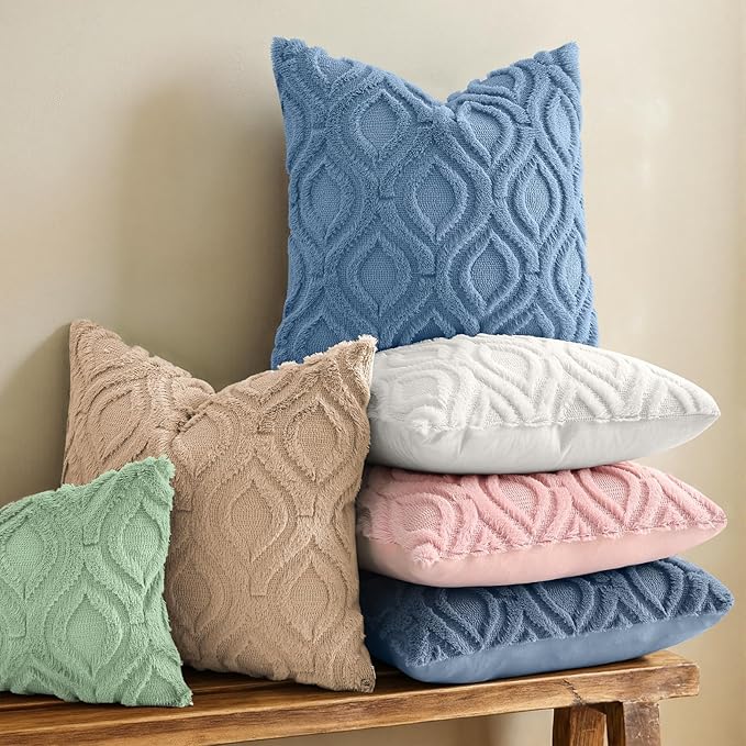 decorUhome Throw Pillow Covers 24x24 Inch Set of 2, Soft Plush Faux Wool Dusty - Image 2