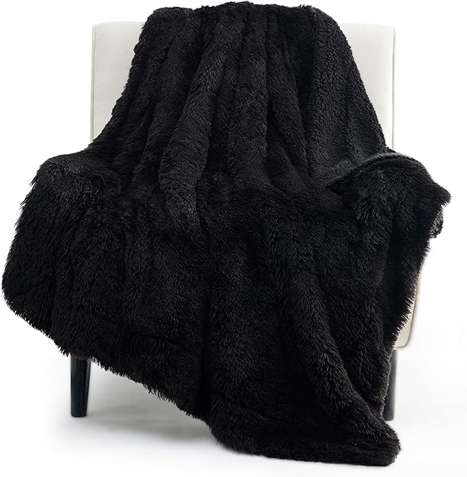 Bedsure GentleSoft Fluffy Black Throw Blanket Gifts by BEDSURE