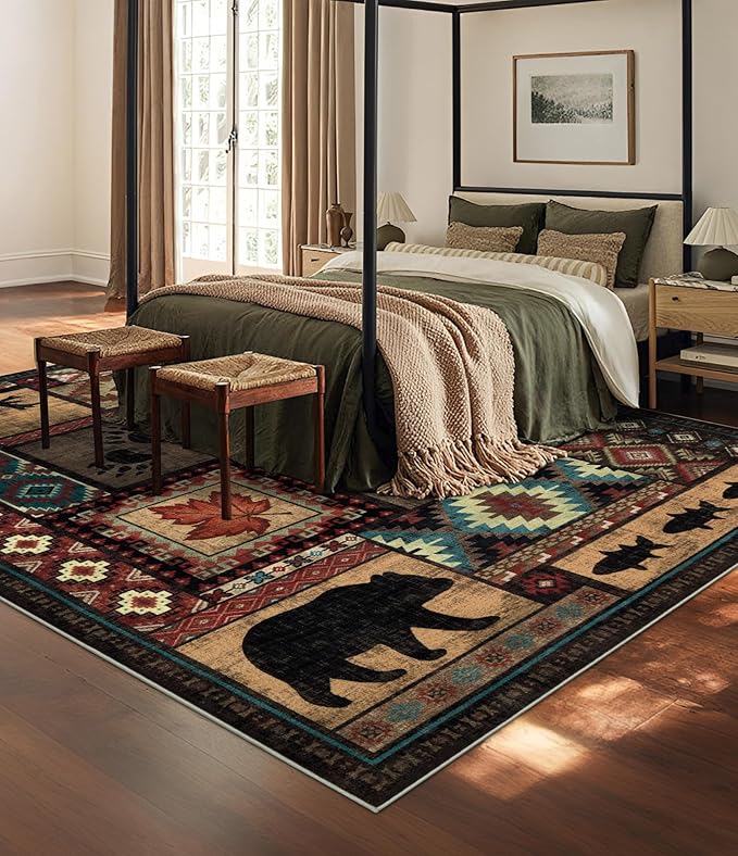 YIHOUSE Rustic Cabin Area Rug 6x9, Machine Washable Lodge Bear Rug, Non-Slip - Image 3