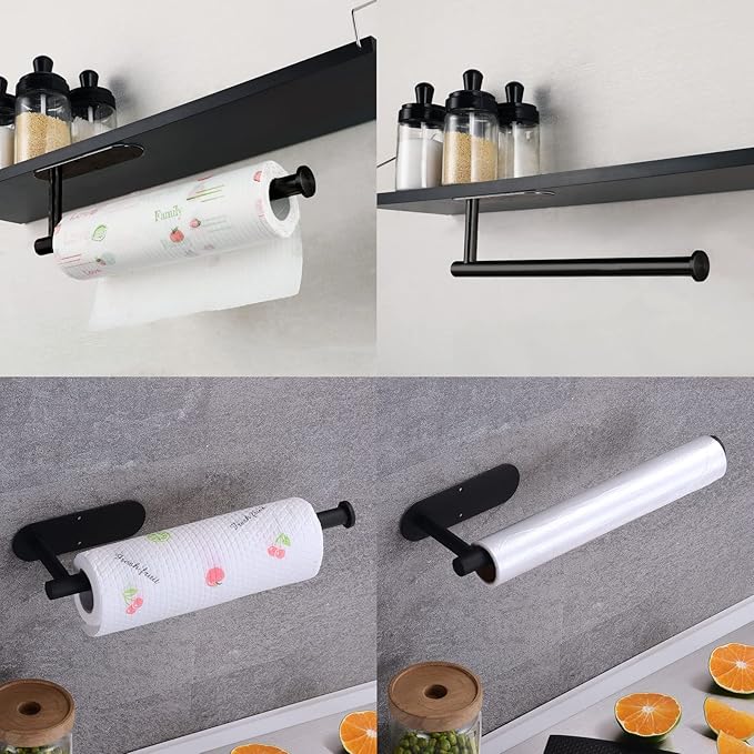 Paper Towel Holder with 2 Hooks-Under Cabinet Paper Towel Holder - Image 2