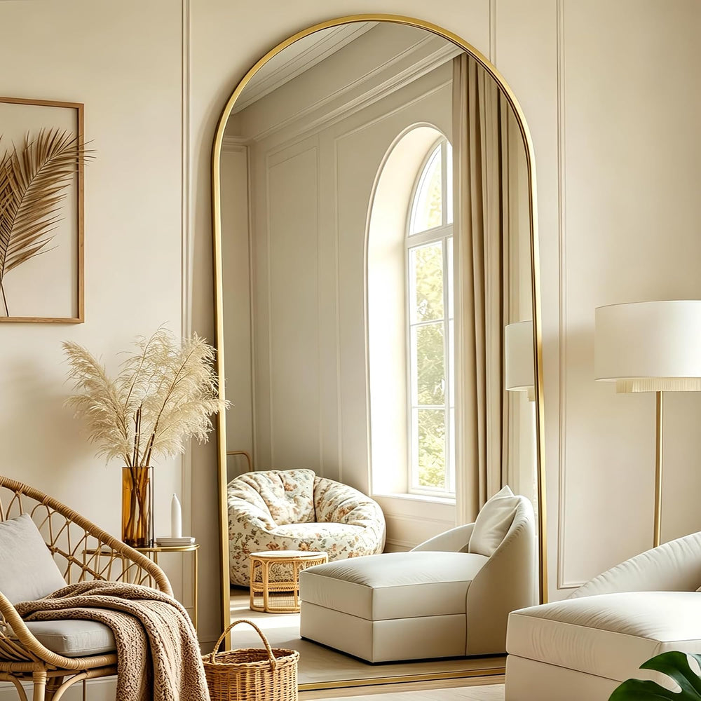 Arched Full Length Mirror, 70"x26" Free Standing Floor Mirror, Gold