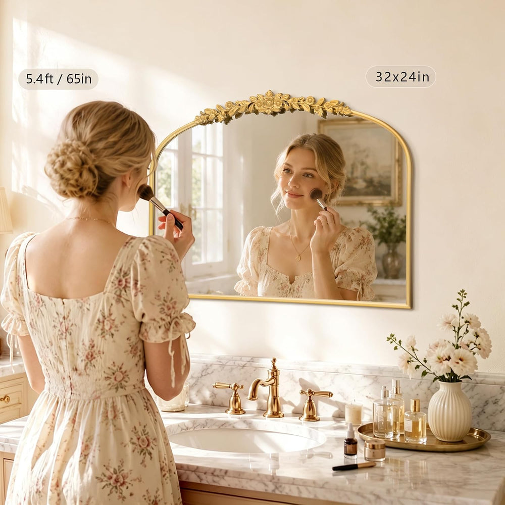 Besdomus Vintage Gold Arched Mirror: 32"x24" French Baroque Antique...
