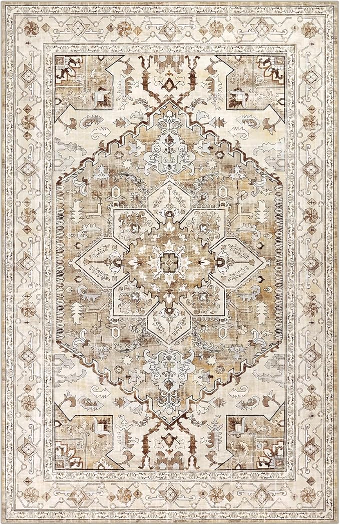 Yamaziot Area Rug 5x7, Non-Slip Washable Boho Vintage Living Room Bedroom Rug - Image 2