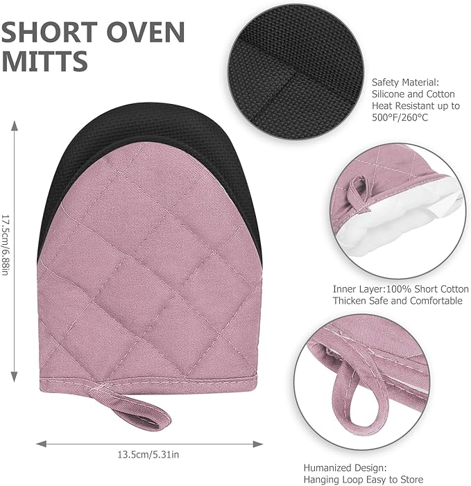 Short Oven Mitts, Heat Resistant 500°F, Silicone Grip Kitchen Gloves, Non-Slip - Image 2