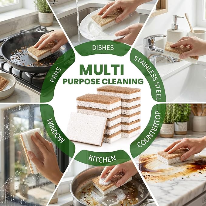 Metflavor 6 Pack Natural Kitchen Sponges, Biodegradable Non-Scratch Cellulose - Image 8