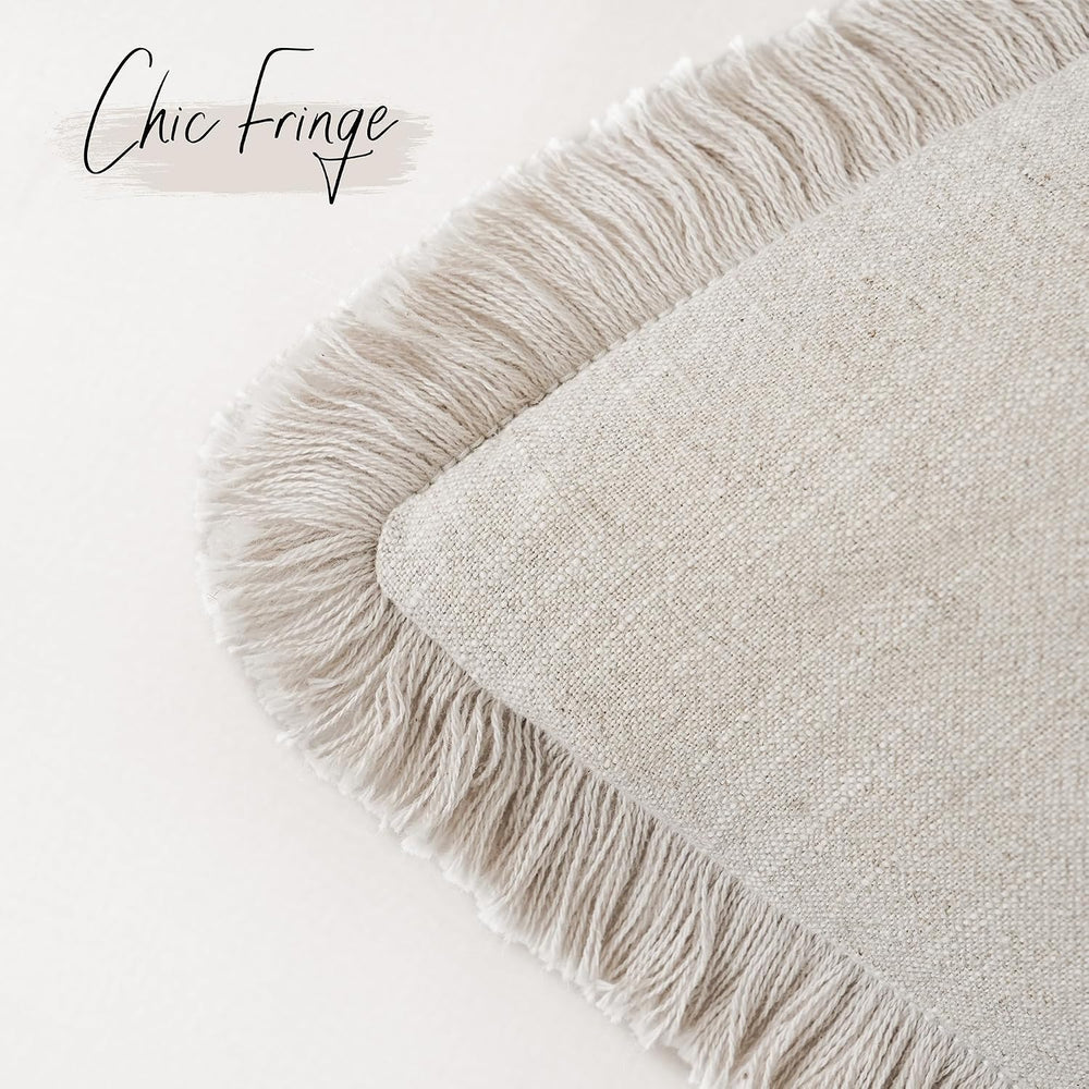 Foindtower Decorative Linen Fringe Throw Pillow Covers 26×26 Inch,Beige
