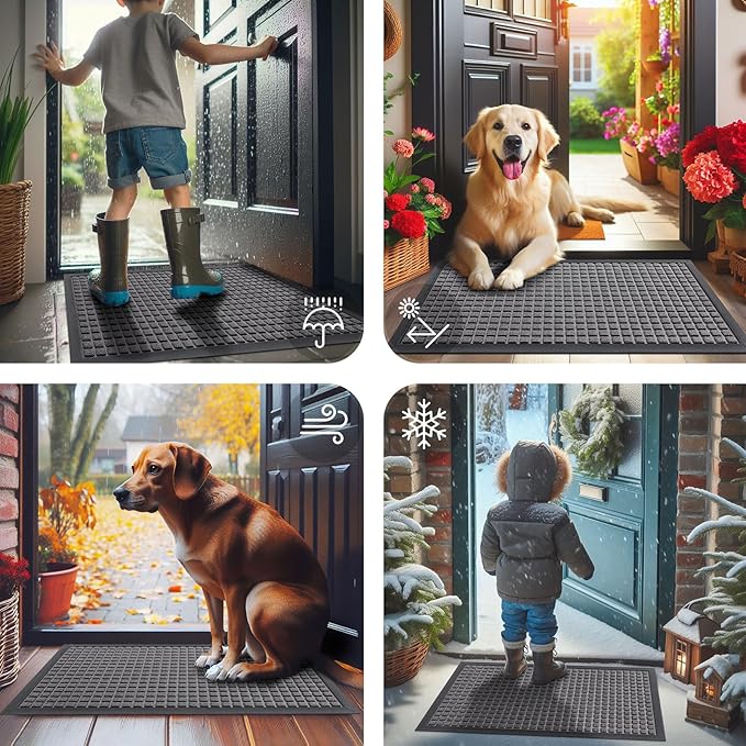 Smiry Front Door Mat Outside Entrance, Heavy Duty Natural Rubber Doormat - Image 7