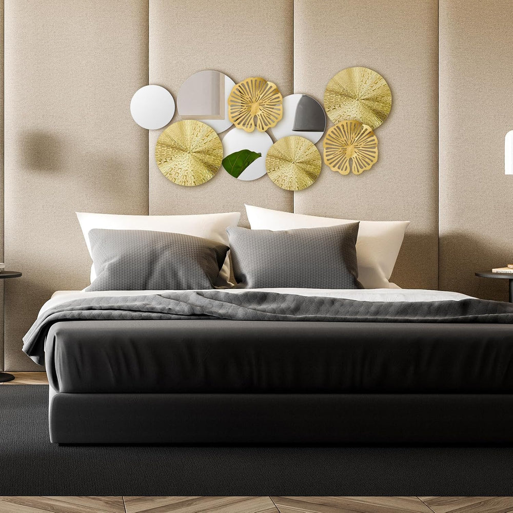 Hicarer Gold Mirror Wall Decor, Round Wall Mirror, Metal Art Decor