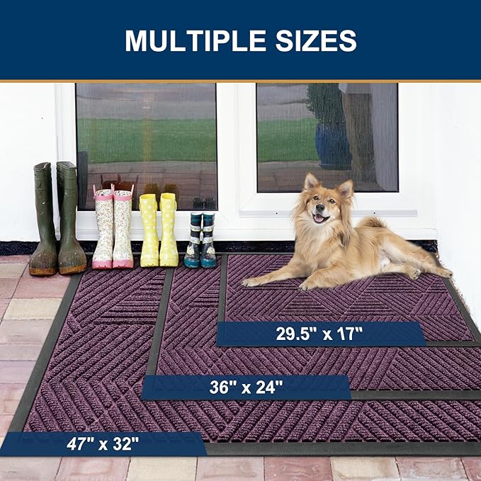 Smiry Front Door Mat Outside Entrance, Heavy Duty Sturdy Natural Rubber Doormat - Image 2