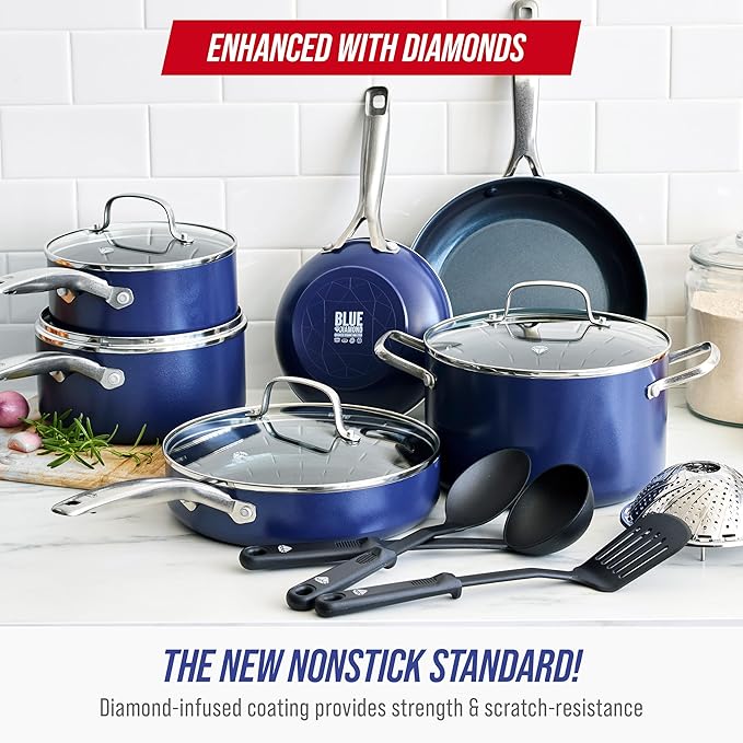 Blue Diamond 14 Piece Cookware Set, Diamond Infused PFAS & PFOA-Free Ceramic - Image 2