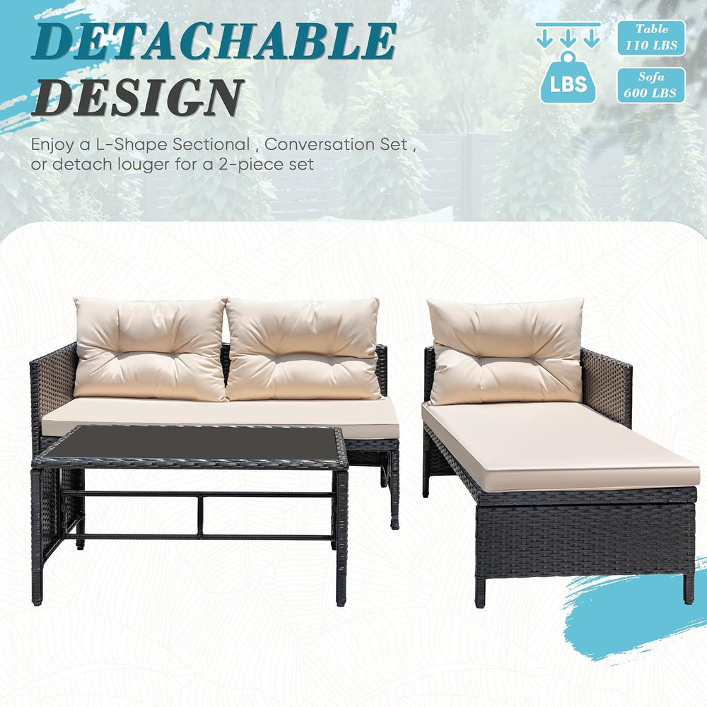 Greesum 3 Piece Patio Furniture Set Outdoor Wicker Sectional Sofa,Beige