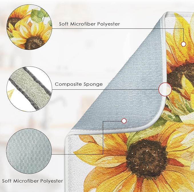Sanwarm Absorbent Dish Drying Mat, Bouquet Daisy Flower Sun Sunflowers - Image 3