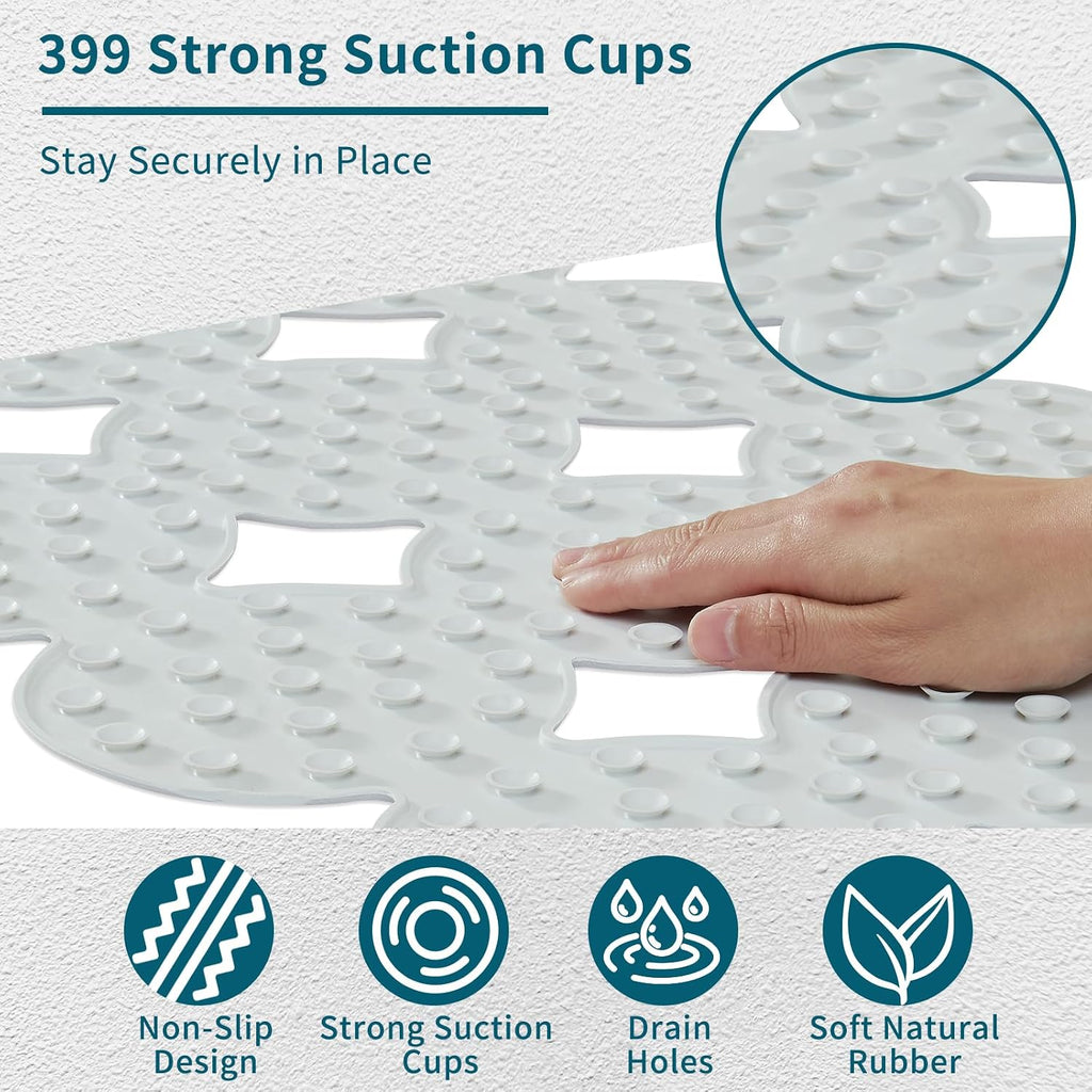 Webos Bathtub Mat Non Slip: Extra Long Rubber Bath Mat for Tub with Strong Suction Cups 15.4" x 37.8" Anti Slip Shower Mat, Big Drain Holes Bathroom Mats for Tub & Shower, Circle-White