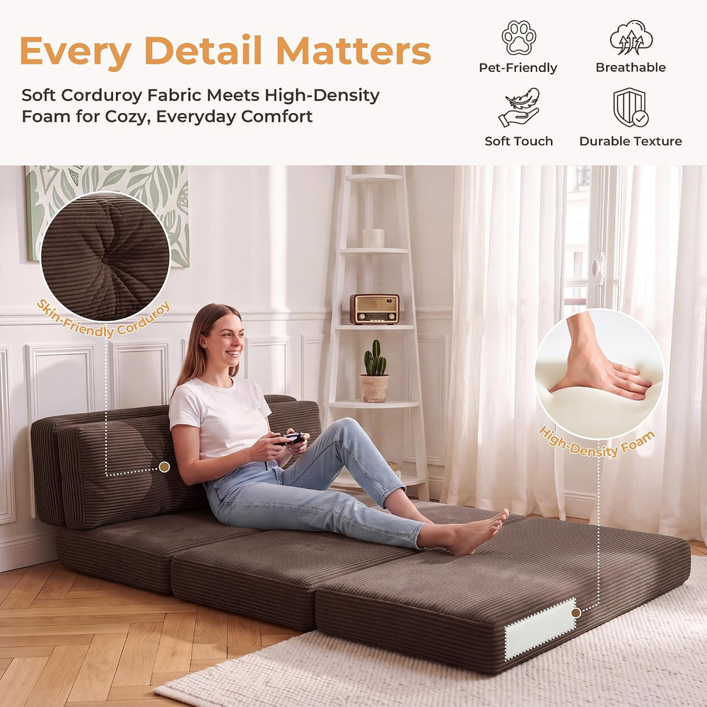 54" Folding Sofa Bed, 3-in-1 Convertible Futon, Tri-Fold Boneless Couch