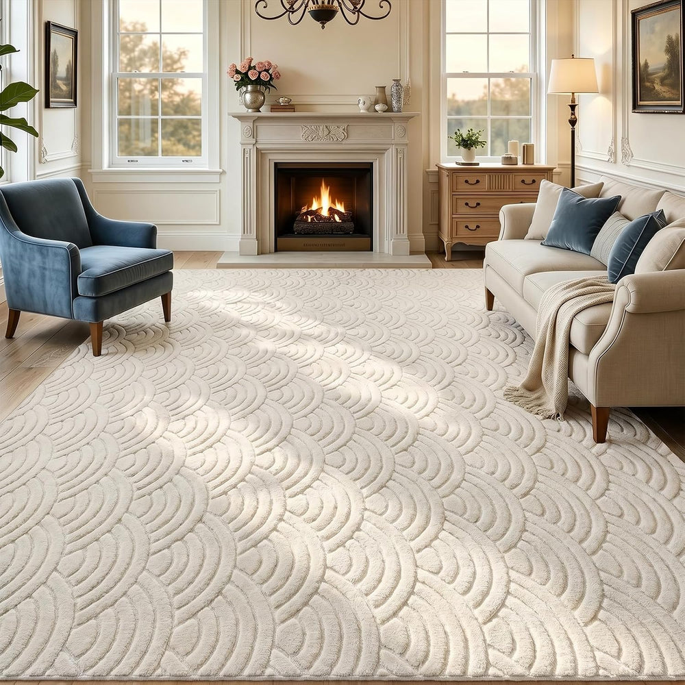 SHACOS Soft Fluffy Arch Waves Pattern High-Low Textured Area Rug 8'x10'