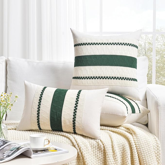 Fancy Homi Set of 1 Dark Green Boho Lumbar Decorative Throw Pillow Covers 12x20 - Image 6