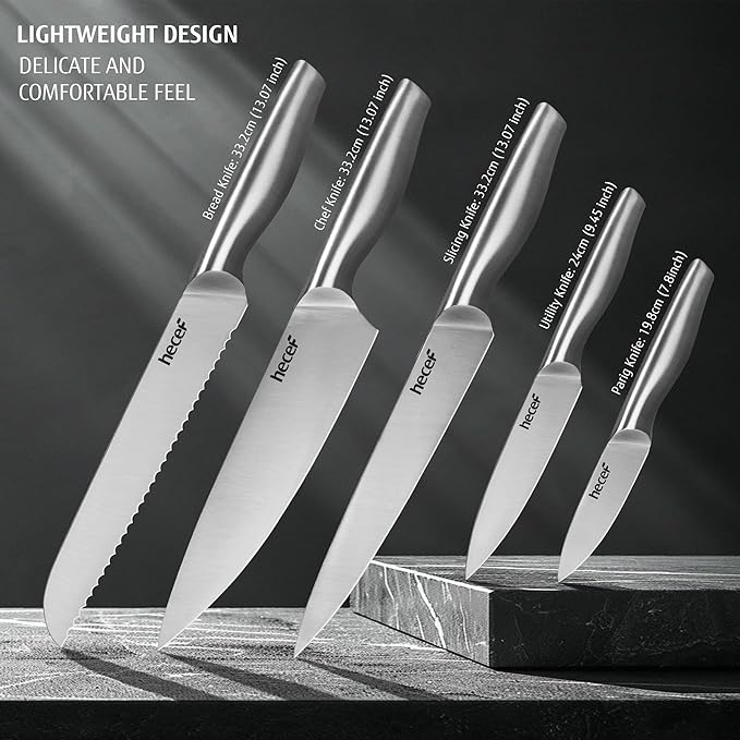 hecef 6-Piece Silver Stainless Steel Knife Set