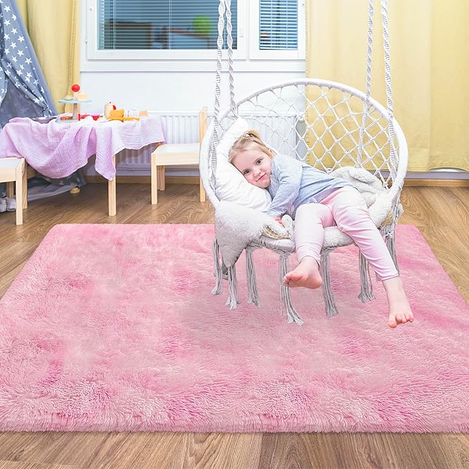 Small Area Rug for Bedroom 3x5ft Mini Tie-Dye Pink Fluffy Rug Mat Bedside Throw - Image 4
