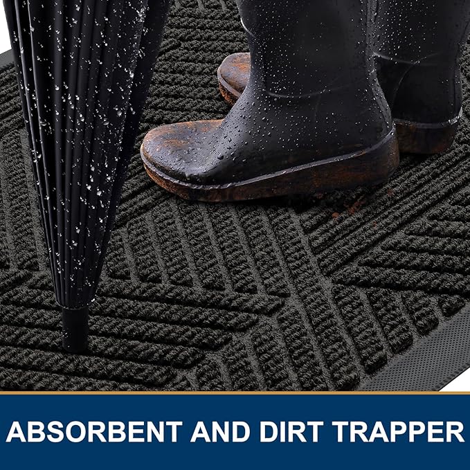 Smiry Front Door Mat Outside Entrance, Heavy Duty Sturdy Natural Rubber Doormat - Image 3