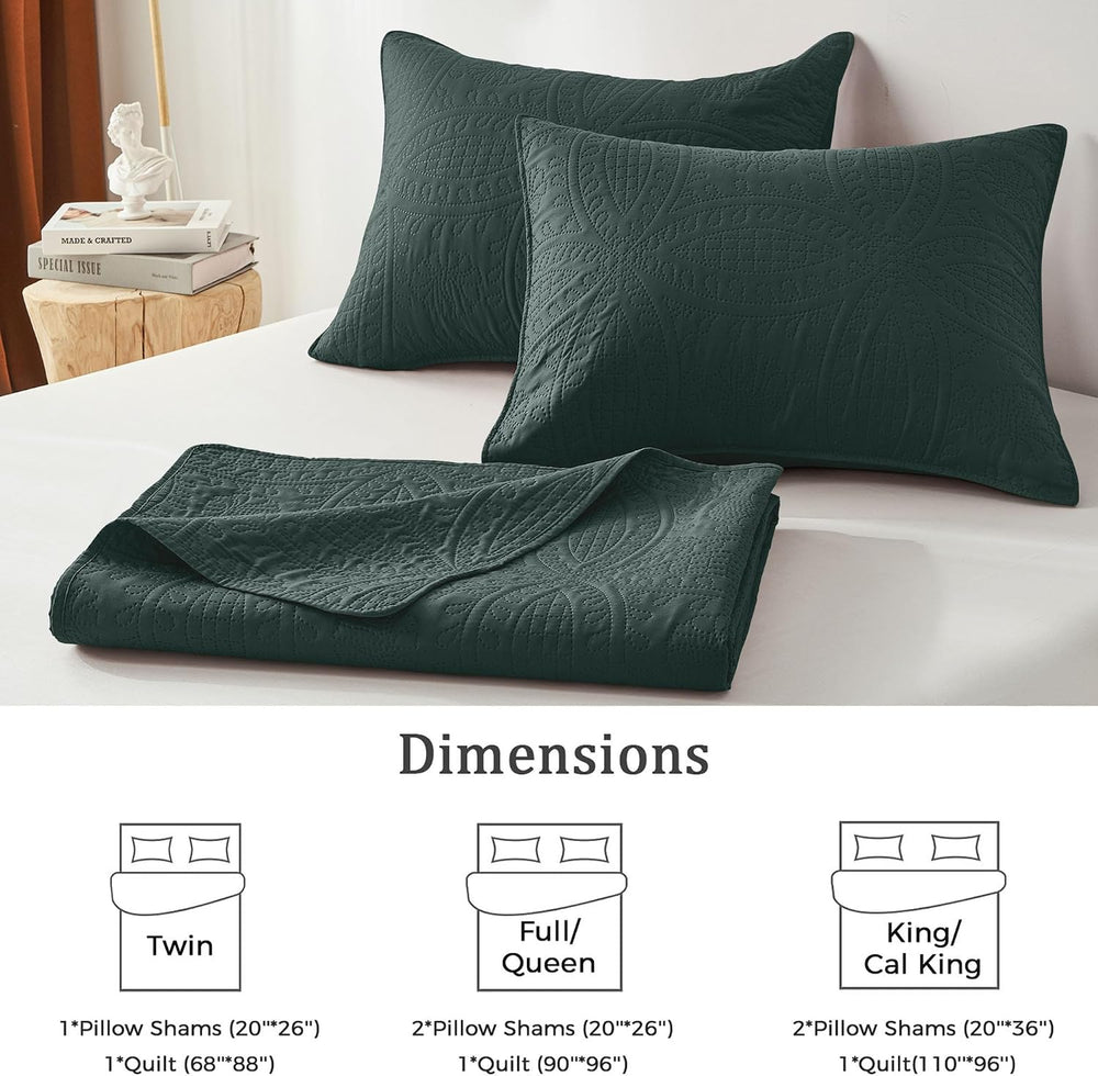akkialla Forest Green King/Cal King Quilt Set,Ultrasonic Lightweight Bedsprea...