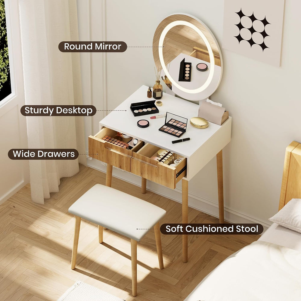 Pamapic Small Makeup Vanity Desk with Mirror and Lights, Girls Vanity with Cu...