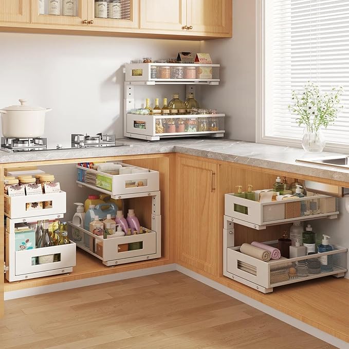 Under Sink Organizer, 2-Tier Dual Pull Out Cabinet Organizer Drawers - Image 7