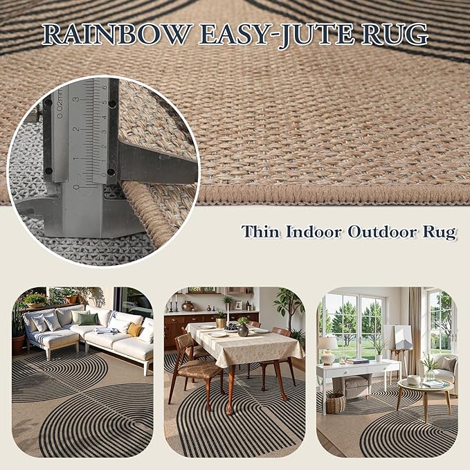 Lahome Modern Rainbow Easy Jute 6x9 Rug, Large Living Room Carpet Washable - Image 3