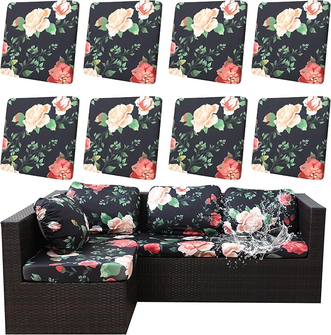 8Pcs Outdoor Cushion Covers, Patio Cushion Covers, Stretch Elastic Slipcovers by dreahoteztil