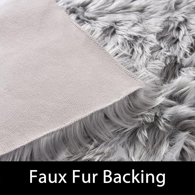 Latepis Washable 5x7 Grey Faux Fur Rugs - Image 3