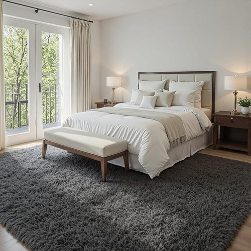 5x7 Area Rugs for Living Room: Ultra Soft Fluffy Shag Gray Rug for Bedroom - Image 2