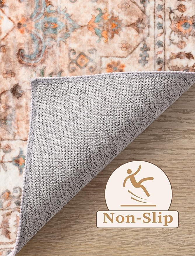 SERISSA Boho Washable Runner Rug, 2x5 Non-Slip Vintage Peach Cream Hallway - Image 3