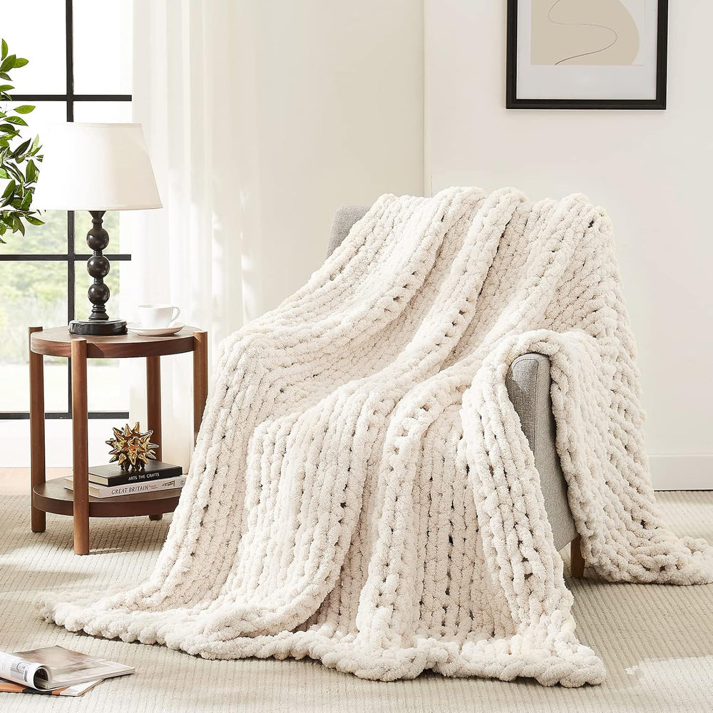 L'AGRATY Chunky Knit Throw Blanket for Couch, 50'' x 60''...