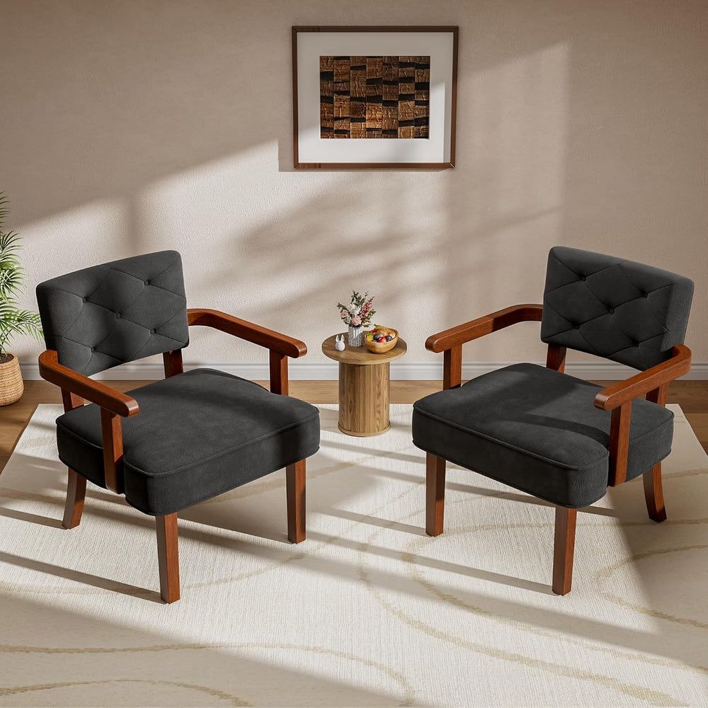 Accent Chairs Set of 2, Mid-Century Modern Arm Chairs with Wood Arms