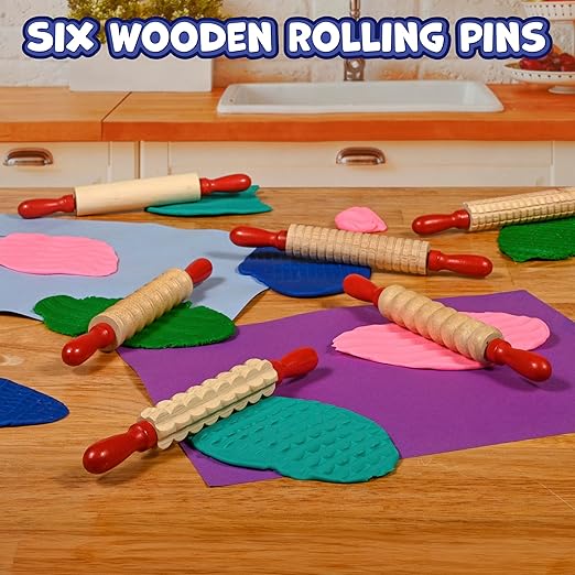 READY 2 LEARN Mini Textured Wooden Rolling Pins | Set of 6 | 7.25 inches | - Image 2