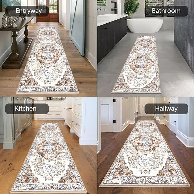 HEBE Hallway Runner Rug 2'8''x8' Washable Vintage Distressed Area Rugs Non Slip - Image 4