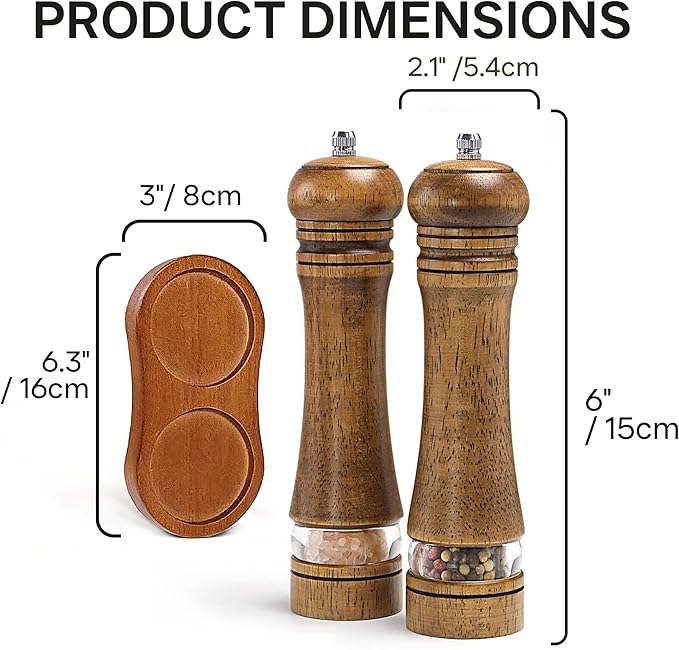 Wooden Salt and Pepper Grinder Set, Premium Oak Wood Salt Grinders Shakers - Image 5