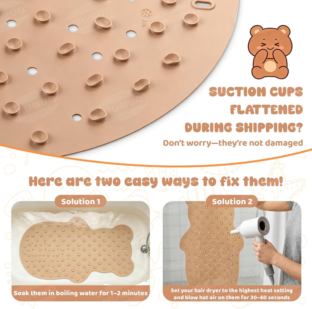 Kids Bathtub Mat Non Slip 30"x18" Soft Rubber Shower Mat for Kids | Baby Bath Mat for Tub, Bear Cartoon Design, 120+ Suction Cups, 40+ Drain Holes, Machine Washable Non-slip Tub Mat