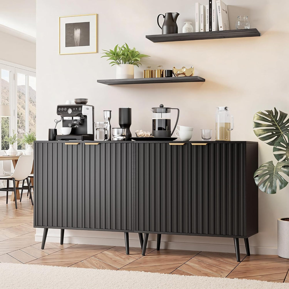 Vrullu Modern Storage Cabinet, Black Sideboard and Buffet Storage, Wood Accen...