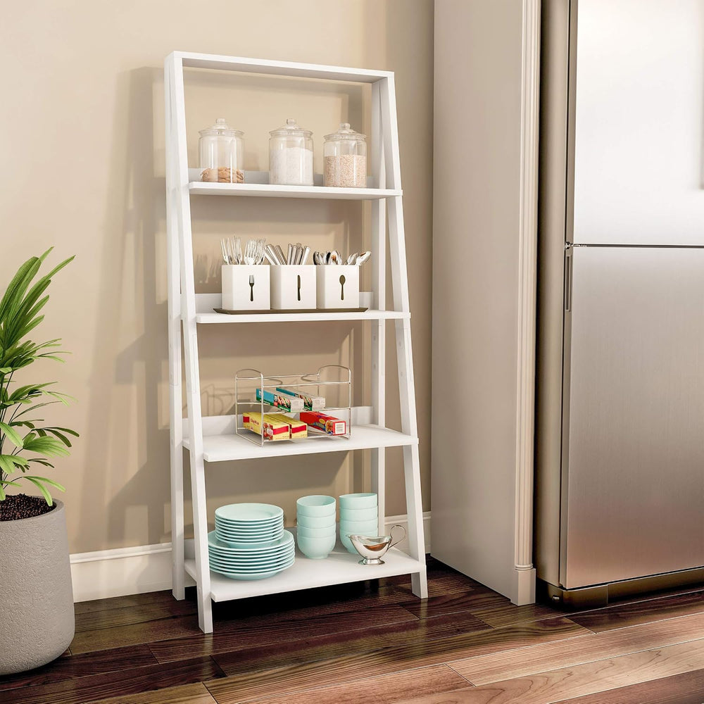4-Tier Ladder Bookshelf - Freestanding Shelved Bookcase with X-Back Frame and...