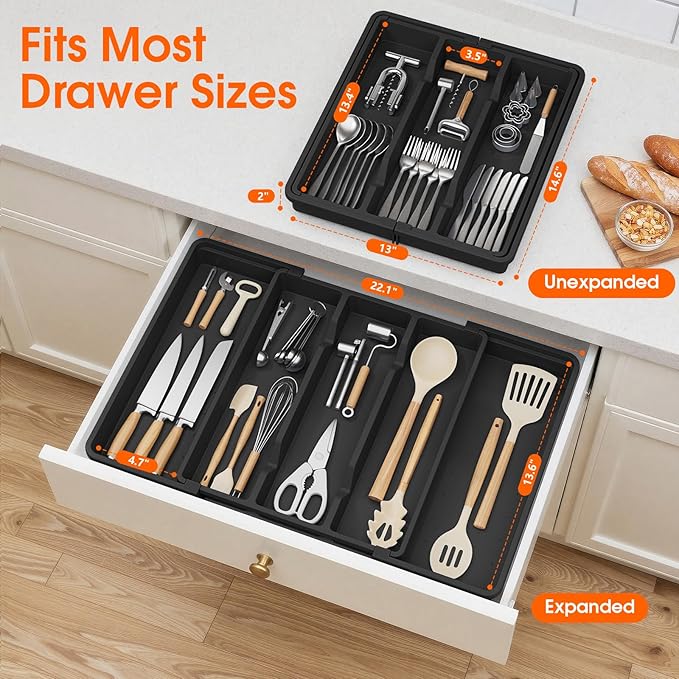 Silverware Organizer, Expandable Utensil Drawer Organizer - Image 2
