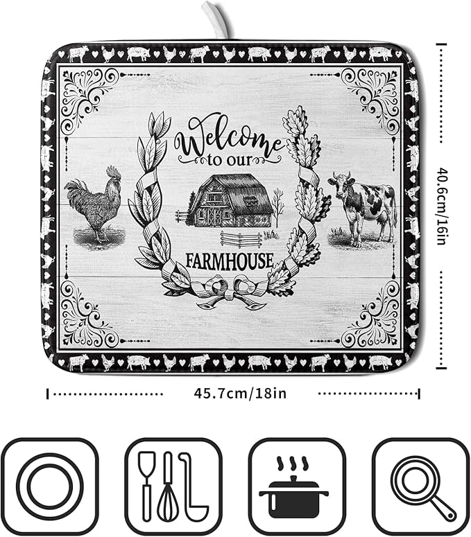 Farm Animal Dish Drying Mat 16x18 Inch Welcome to Our Farmhouse Microfiber Dish - Image 2